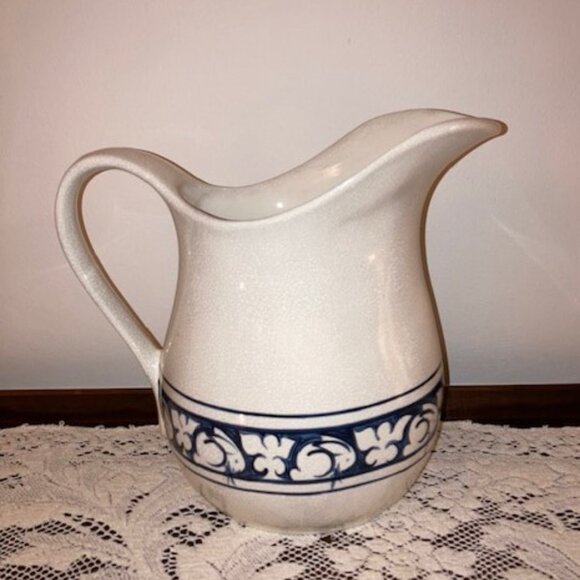 Large Dedham Pottery Potting Shed Bunny Design Ceramic Pitcher 9.5" - Picture 2 of 6